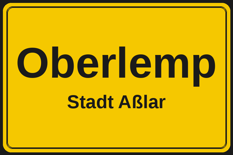 Ortsschild Oberlemp in Aßlar – Hotels, Pensionen und Ferienwohnungen im Stadtteil