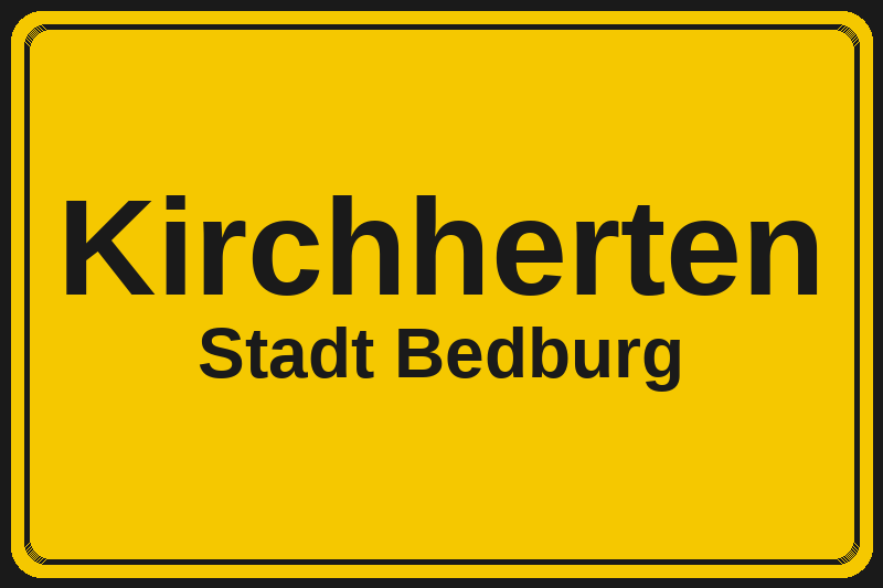 Ortsschild Kirchherten in Bedburg – Hotels, Pensionen und Ferienwohnungen im Stadtteil