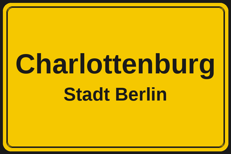 Ortsschild Charlottenburg in Berlin – Hotels, Pensionen und Ferienwohnungen im Stadtteil