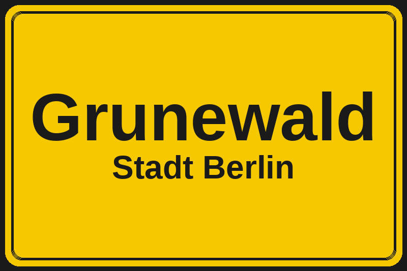 Ortsschild Grunewald in Berlin – Hotels, Pensionen und Ferienwohnungen im Stadtteil