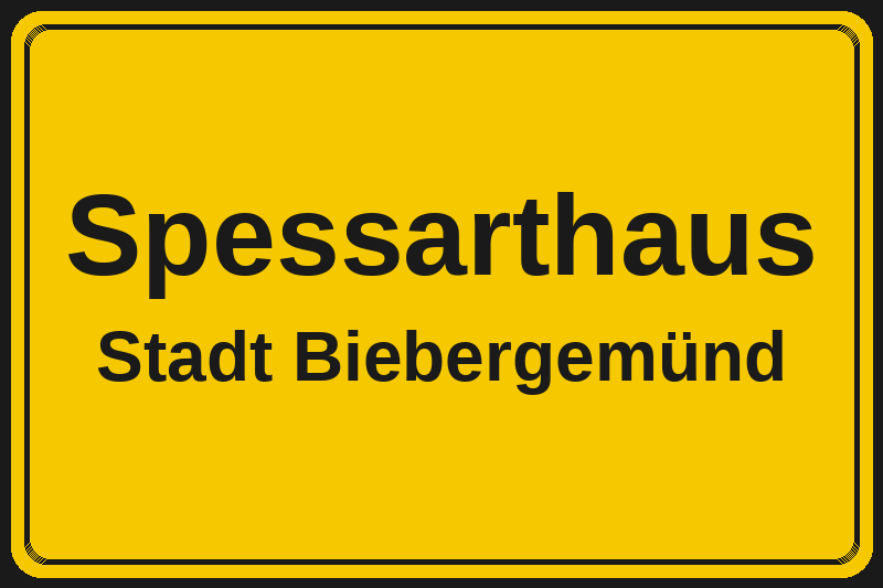 Ortsschild Spessarthaus in Biebergemünd – Hotels, Pensionen und Ferienwohnungen im Stadtteil