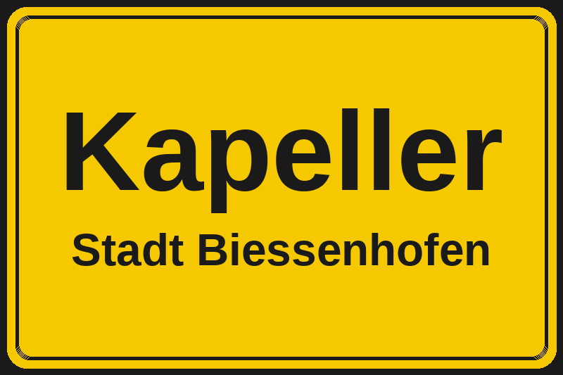 Ortsschild Kapeller in Biessenhofen – Hotels, Pensionen und Ferienwohnungen im Stadtteil
