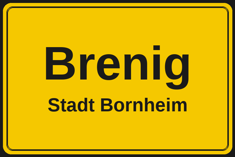 Ortsschild Brenig in Bornheim – Hotels, Pensionen und Ferienwohnungen im Stadtteil
