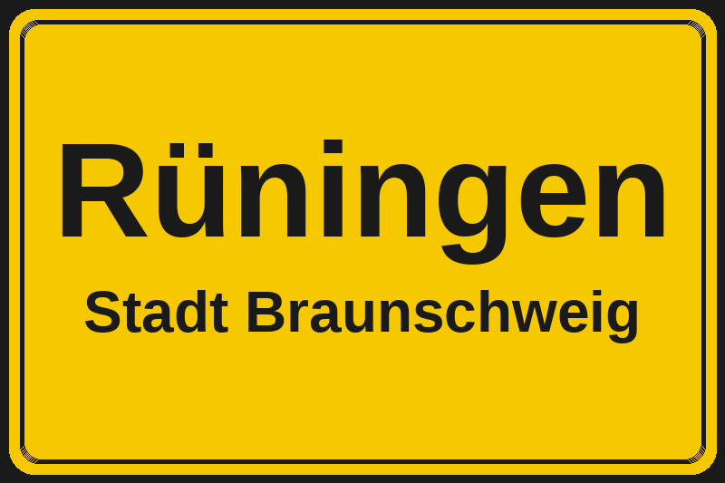 Ortsschild Rüningen in Braunschweig – Hotels, Pensionen und Ferienwohnungen im Stadtteil