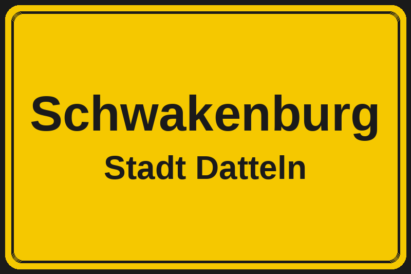 Ortsschild Schwakenburg in Datteln – Hotels, Pensionen und Ferienwohnungen im Stadtteil