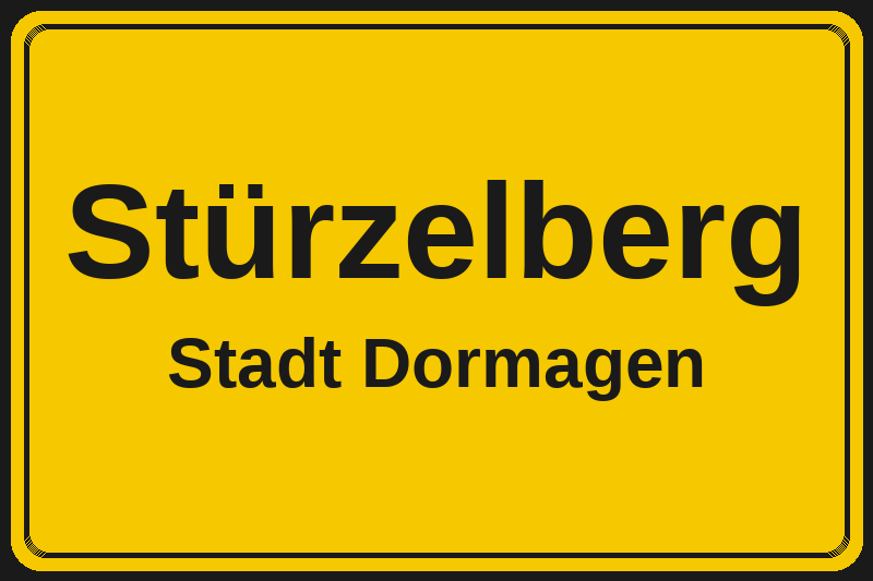 Ortsschild Stürzelberg in Dormagen – Hotels, Pensionen und Ferienwohnungen im Stadtteil