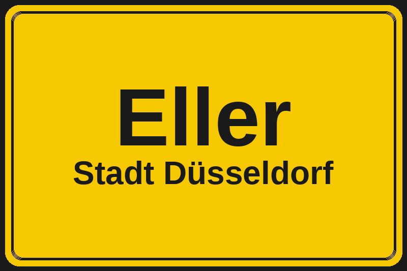 Ortsschild Eller in Düsseldorf – Hotels, Pensionen und Ferienwohnungen im Stadtteil