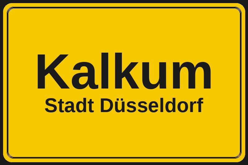 Ortsschild Kalkum in Düsseldorf – Hotels, Pensionen und Ferienwohnungen im Stadtteil