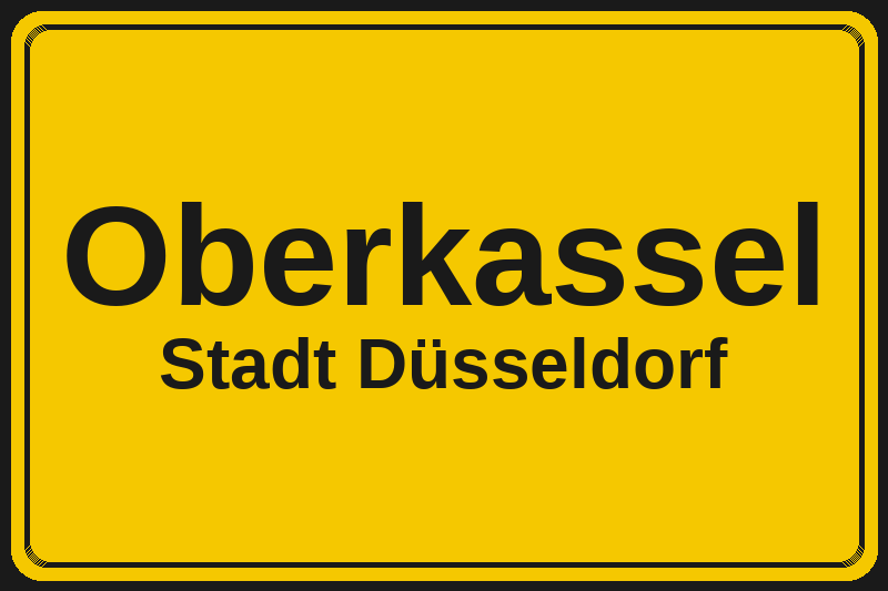 Ortsschild Oberkassel in Düsseldorf – Hotels, Pensionen und Ferienwohnungen im Stadtteil