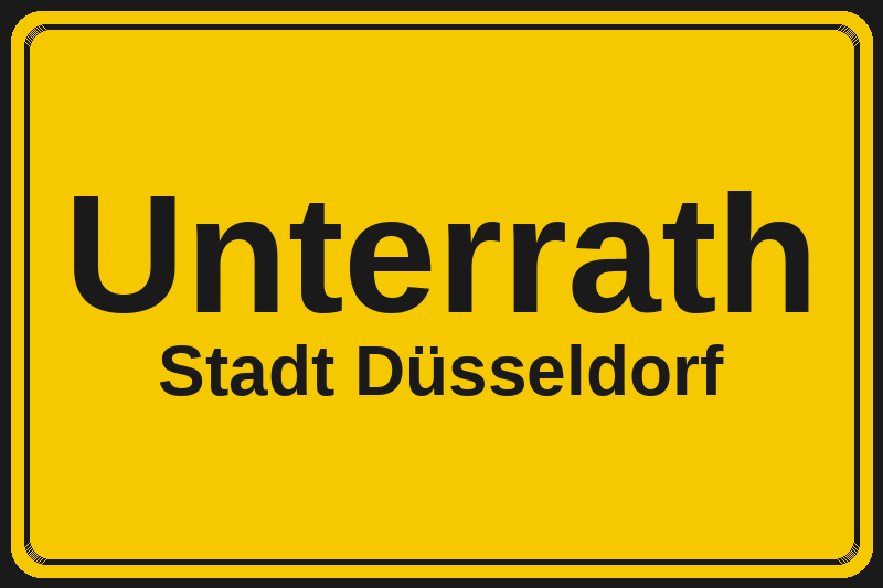 Ortsschild Unterrath in Düsseldorf – Hotels, Pensionen und Ferienwohnungen im Stadtteil