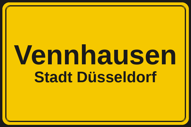 Ortsschild Vennhausen in Düsseldorf – Hotels, Pensionen und Ferienwohnungen im Stadtteil
