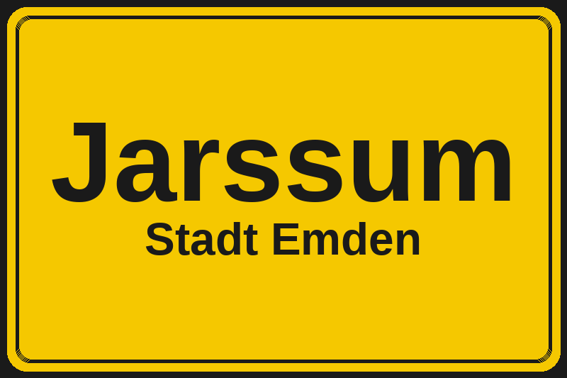 Ortsschild Jarssum in Emden – Hotels, Pensionen und Ferienwohnungen im Stadtteil