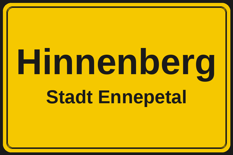 Ortsschild Hinnenberg in Ennepetal – Hotels, Pensionen und Ferienwohnungen im Stadtteil
