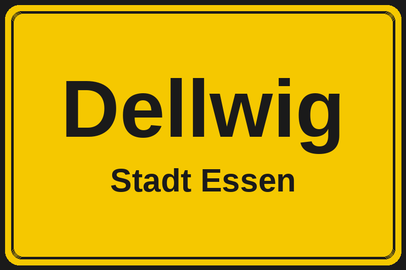 Ortsschild Dellwig in Essen – Hotels, Pensionen und Ferienwohnungen im Stadtteil