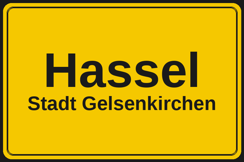 Ortsschild Hassel in Gelsenkirchen – Hotels, Pensionen und Ferienwohnungen im Stadtteil