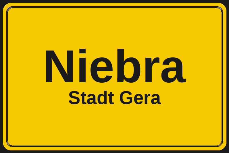 Ortsschild Niebra in Gera – Hotels, Pensionen und Ferienwohnungen im Stadtteil