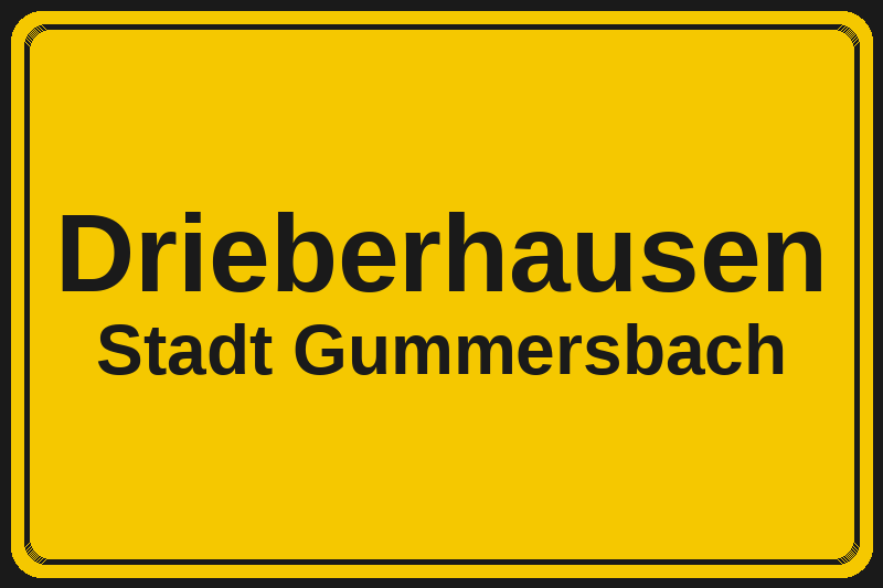 Ortsschild Drieberhausen in Gummersbach – Hotels, Pensionen und Ferienwohnungen im Stadtteil