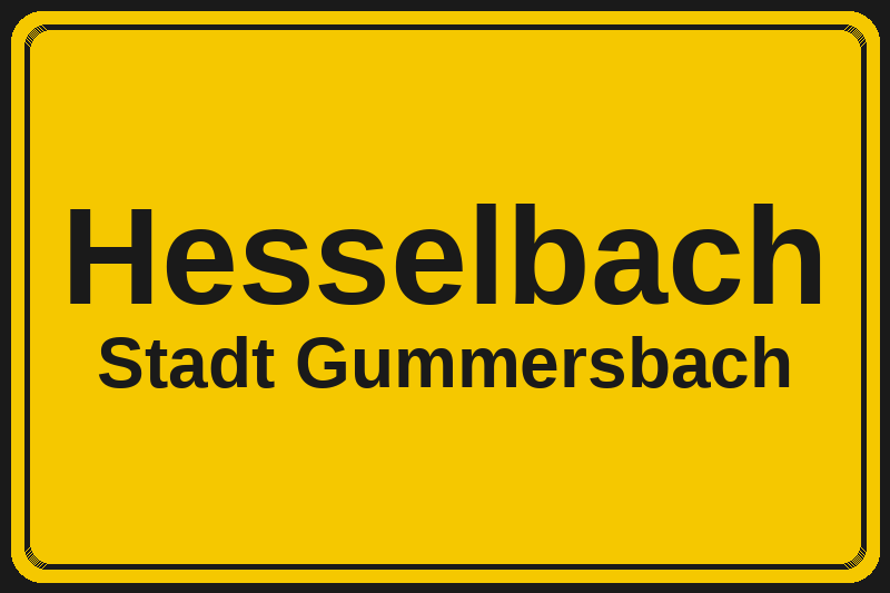 Ortsschild Hesselbach in Gummersbach – Hotels, Pensionen und Ferienwohnungen im Stadtteil