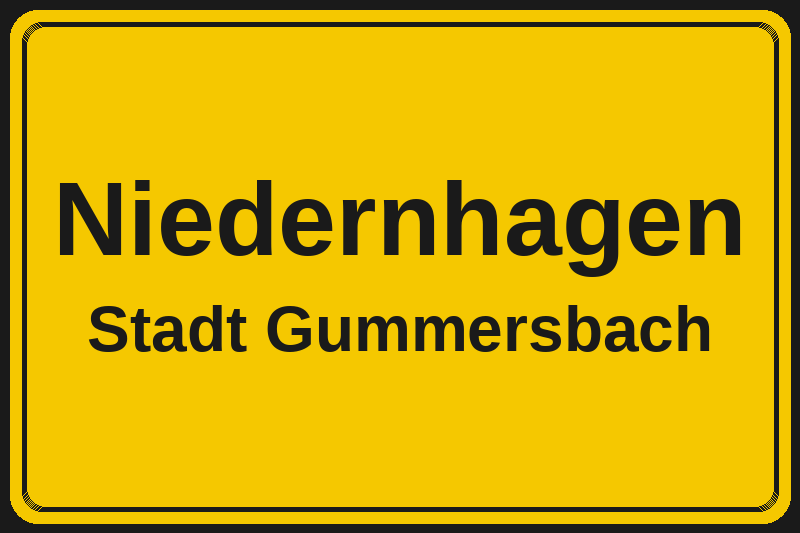 Ortsschild Niedernhagen in Gummersbach – Hotels, Pensionen und Ferienwohnungen im Stadtteil