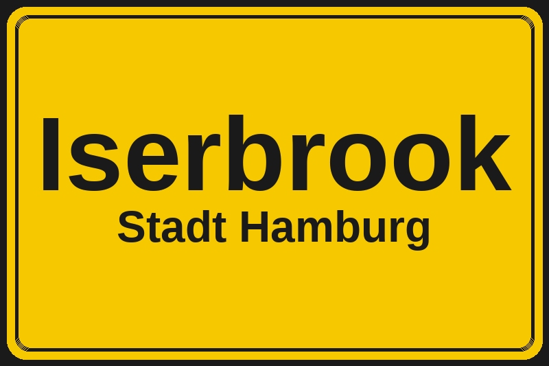 Ortsschild Iserbrook in Hamburg – Hotels, Pensionen und Ferienwohnungen im Stadtteil