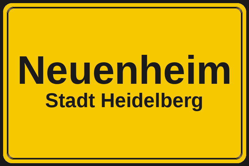 Ortsschild Neuenheim in Heidelberg – Hotels, Pensionen und Ferienwohnungen im Stadtteil