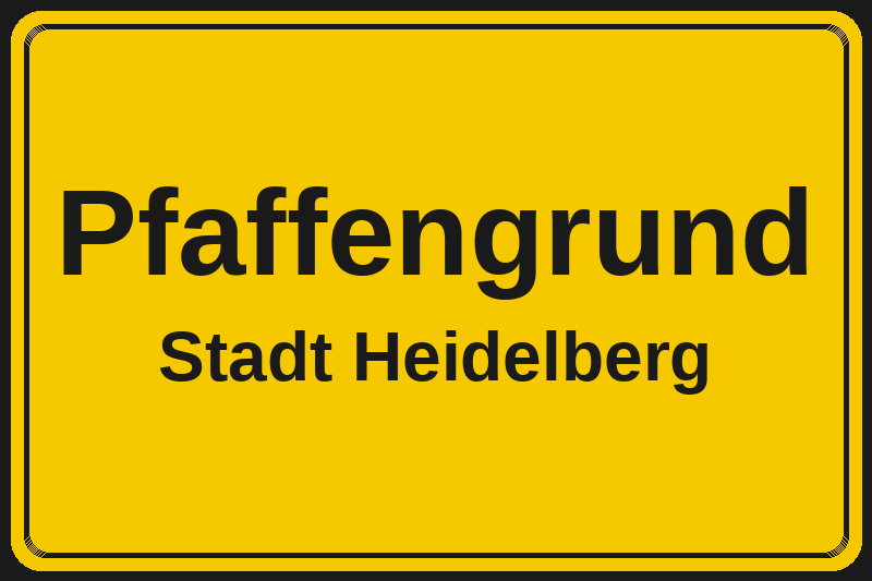 Ortsschild Pfaffengrund in Heidelberg – Hotels, Pensionen und Ferienwohnungen im Stadtteil