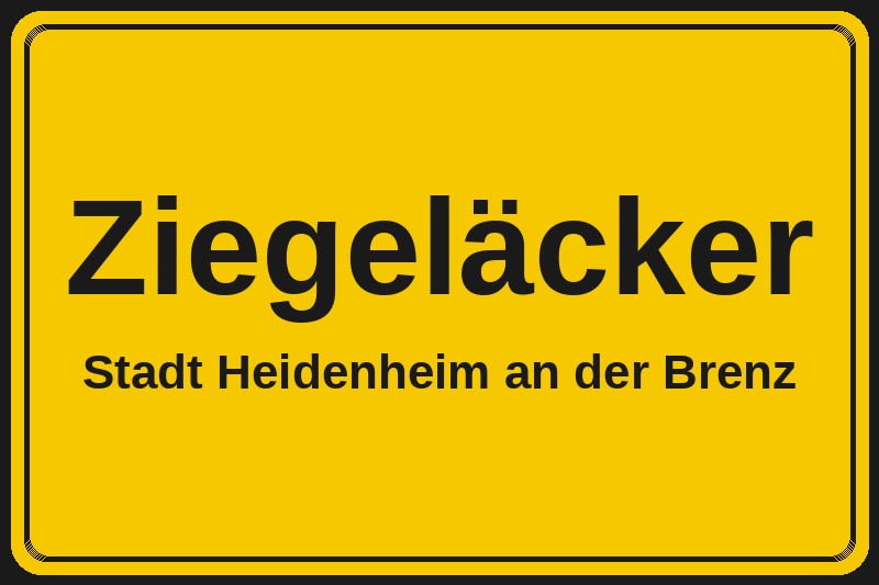 Ortsschild Ziegeläcker in Heidenheim an der Brenz – Hotels, Pensionen und Ferienwohnungen im Stadtteil