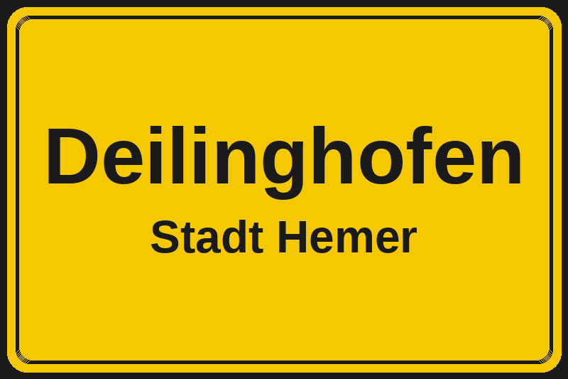 Ortsschild Deilinghofen in Hemer – Hotels, Pensionen und Ferienwohnungen im Stadtteil