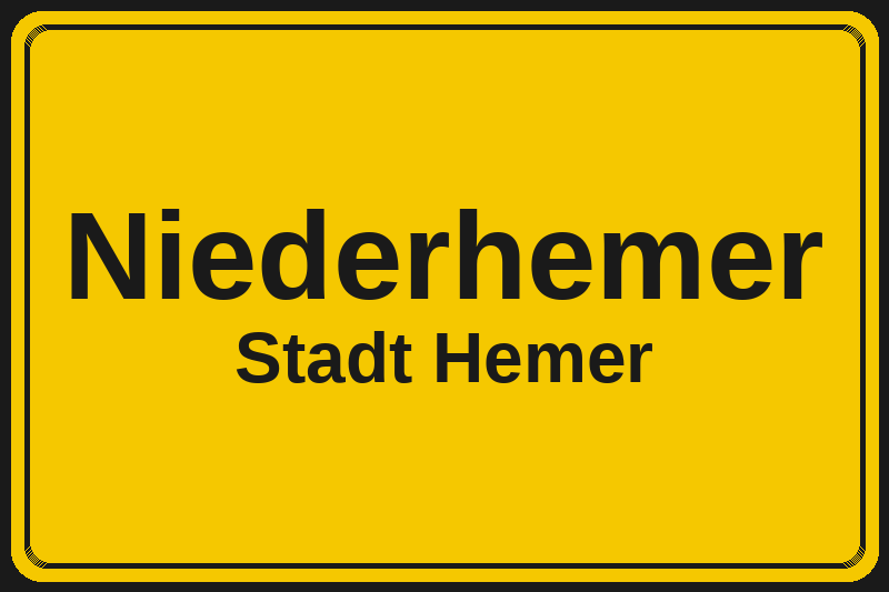 Ortsschild Niederhemer in Hemer – Hotels, Pensionen und Ferienwohnungen im Stadtteil