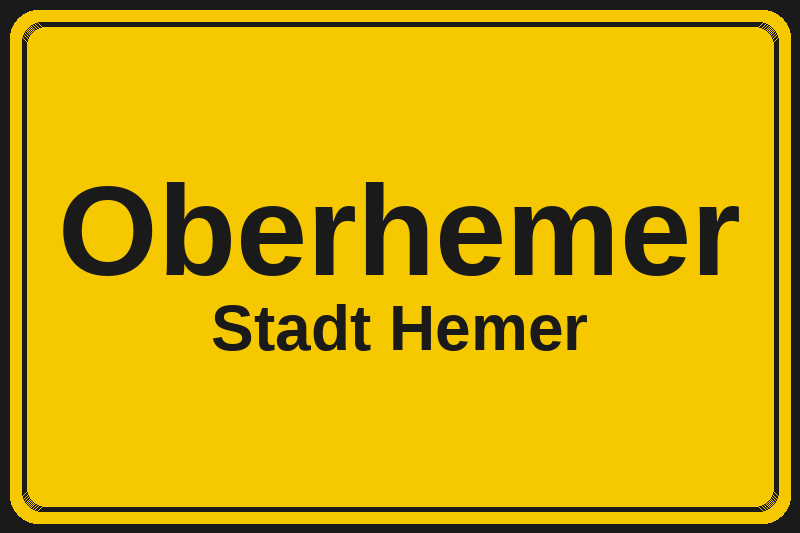 Ortsschild Oberhemer in Hemer – Hotels, Pensionen und Ferienwohnungen im Stadtteil