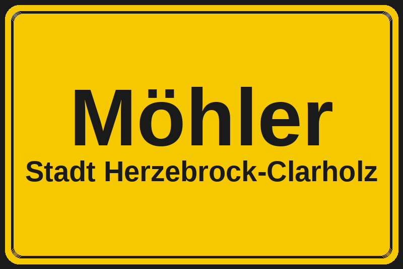 Ortsschild Möhler in Herzebrock-Clarholz – Hotels, Pensionen und Ferienwohnungen im Stadtteil