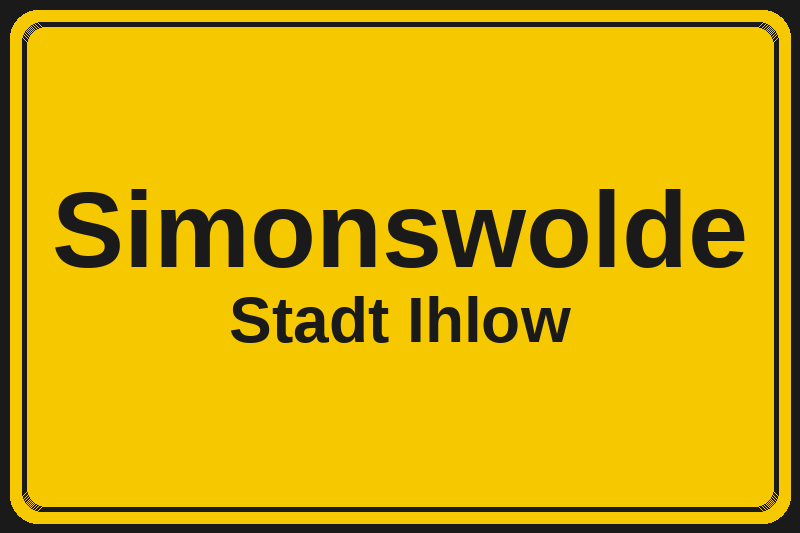 Ortsschild Simonswolde in Ihlow – Hotels, Pensionen und Ferienwohnungen im Stadtteil