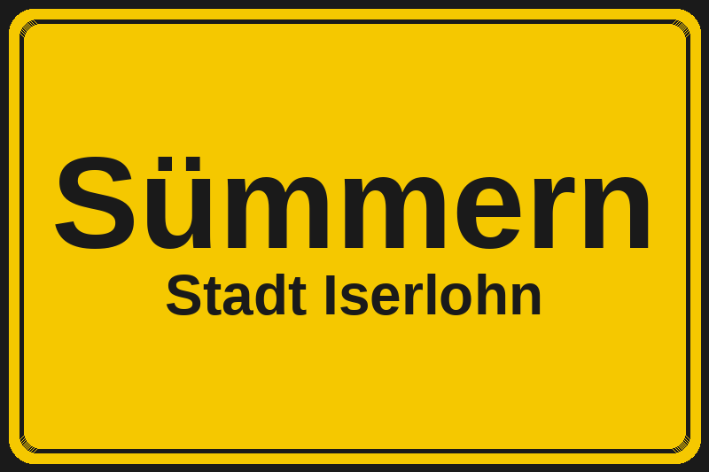 Ortsschild Sümmern in Iserlohn – Hotels, Pensionen und Ferienwohnungen im Stadtteil