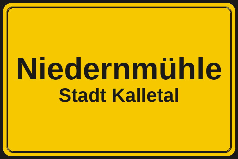 Ortsschild Niedernmühle in Kalletal – Hotels, Pensionen und Ferienwohnungen im Stadtteil