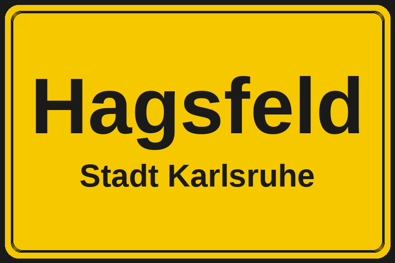 Ortsschild Hagsfeld in Karlsruhe – Hotels, Pensionen und Ferienwohnungen im Stadtteil