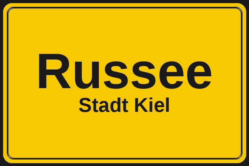Ortsschild Russee in Kiel – Hotels, Pensionen und Ferienwohnungen im Stadtteil