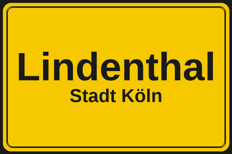 Ortsschild Lindenthal in Köln – Hotels, Pensionen und Ferienwohnungen im Stadtteil