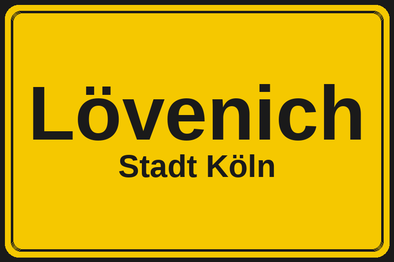 Ortsschild Lövenich in Köln – Hotels, Pensionen und Ferienwohnungen im Stadtteil