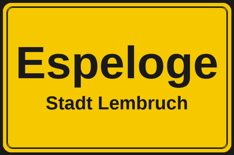 Ortsschild Espeloge in Lembruch – Hotels, Pensionen und Ferienwohnungen im Stadtteil