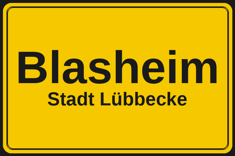 Ortsschild Blasheim in Lübbecke – Hotels, Pensionen und Ferienwohnungen im Stadtteil