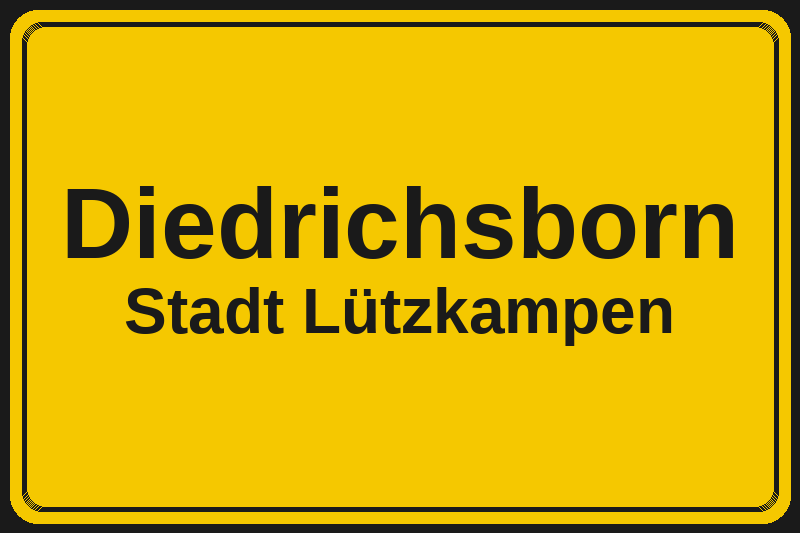 Ortsschild Diedrichsborn in Lützkampen – Hotels, Pensionen und Ferienwohnungen im Stadtteil