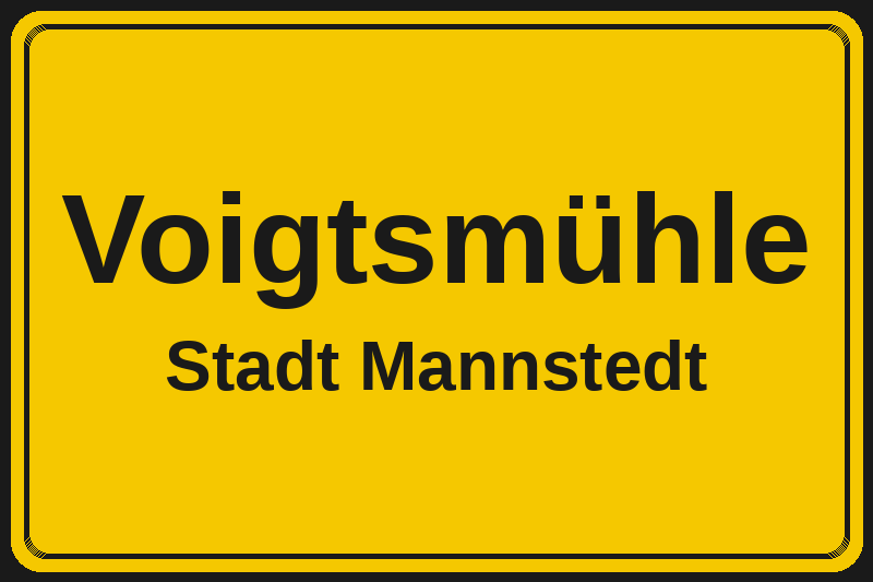 Ortsschild Voigtsmühle in Mannstedt – Hotels, Pensionen und Ferienwohnungen im Stadtteil