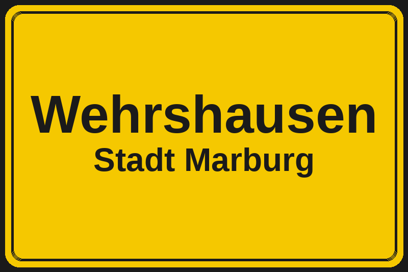 Ortsschild Wehrshausen in Marburg – Hotels, Pensionen und Ferienwohnungen im Stadtteil