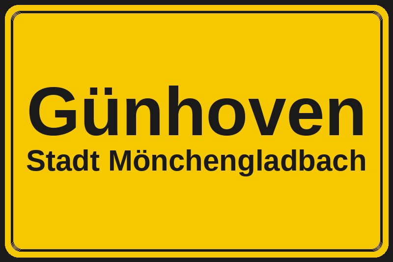 Ortsschild Günhoven in Mönchengladbach – Hotels, Pensionen und Ferienwohnungen im Stadtteil
