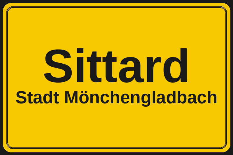 Ortsschild Sittard in Mönchengladbach – Hotels, Pensionen und Ferienwohnungen im Stadtteil