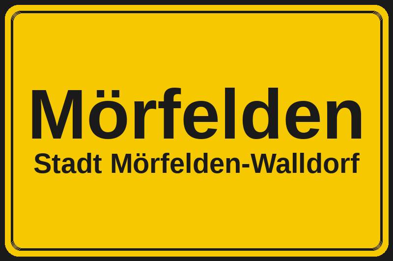 Ortsschild Mörfelden in Mörfelden-Walldorf – Hotels, Pensionen und Ferienwohnungen im Stadtteil
