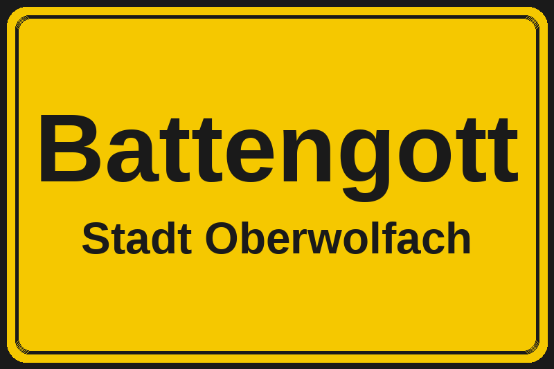 Ortsschild Battengott in Oberwolfach – Hotels, Pensionen und Ferienwohnungen im Stadtteil