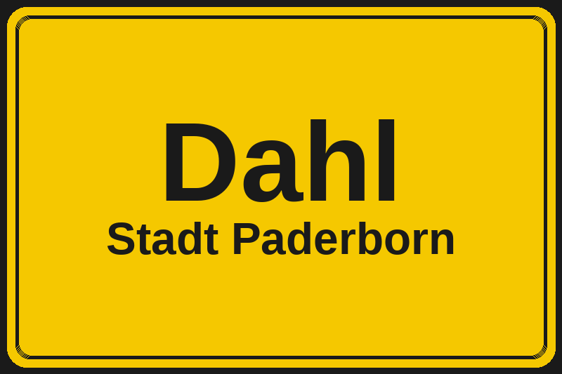 Ortsschild Dahl in Paderborn – Hotels, Pensionen und Ferienwohnungen im Stadtteil