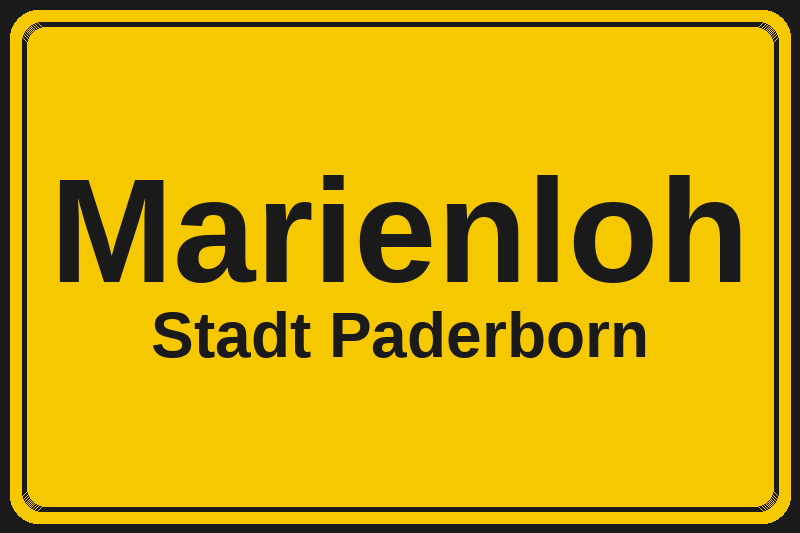 Ortsschild Marienloh in Paderborn – Hotels, Pensionen und Ferienwohnungen im Stadtteil
