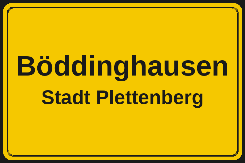 Ortsschild Böddinghausen in Plettenberg – Hotels, Pensionen und Ferienwohnungen im Stadtteil